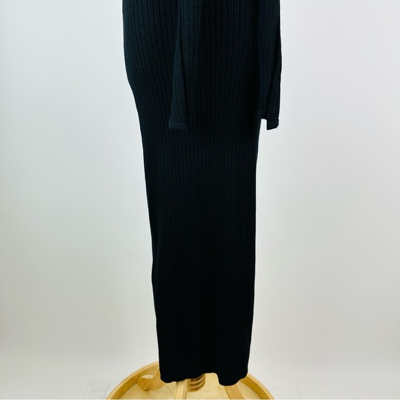 Good American Black Bodycon Ribbed Knit Tie Waist Midi Dress Size 1 Small - Picture 4 of 11